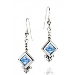 Rafael Jewelry Rectangular Sterling Silver Earrings with Roman Glass
 Default Category