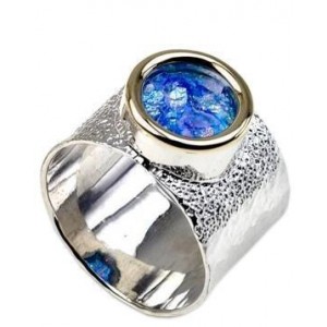 Sterling Silver Ring with Roman Glass and 9k Yellow Gold-Rafael Jewelry Jüdische Ringe