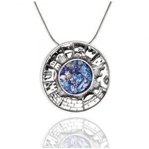 Round Roman Glass Pendant in Sterling Silver with Jerusalem Motif Rafael Jewelry Designer Ketten & Anhänger