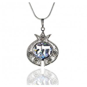 Pomegranate Pendant with Chai in Sterling Silver & Roman Glass-Rafael Jewelry Künstler & Marken