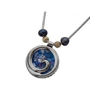 Pendant in Sterling Silver with Roman Glass & Golden Beads and Pearl by Rafael Jewelry Künstler & Marken