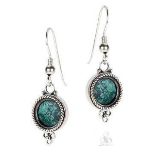 Rafael Jewelry Sterling Silver Round Earrings with Eilat Stone & Filigree Jüdischer Schmuck