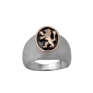 Rafael Jewelry Sterling Silver Ring with Lion of Judah in 9k Yellow Gold Jüdische Ringe