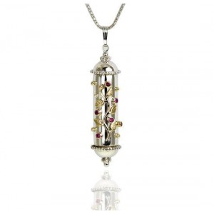Sterling Silver Amulet Pendant with Ruby and Yellow Gold leaves by Rafael Jewelry