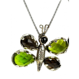 Butterfly Pendant in Sterling Silver with Smoky Quartz & Peridot by Rafael Jewelry Israeli Jewelry Designers