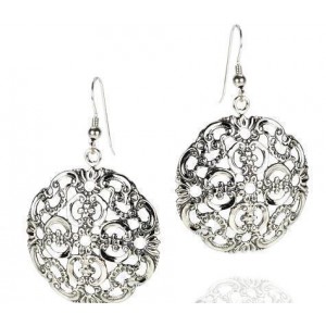 Round Earrings in Sterling Silver with Floral Motif Rafael Jewelry Künstler & Marken