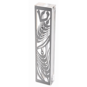 Clear Mezuzah with Leaf Design & Silver Gems  Traditionelle Judaica