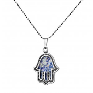 Hamsa Pendant in Sterling Silver with Roman Glass by Rafael Jewelry Jüdischer Schmuck