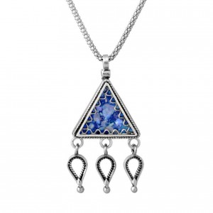 Triangular Pendant in Sterling Silver & Roman Glass by Rafael Jewelry Jüdischer Schmuck