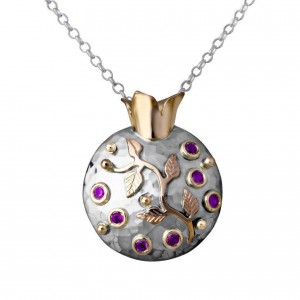 Rafael Jewelry Pomegranate Sterling Silver Pendant with Ruby Israeli Jewelry Designers