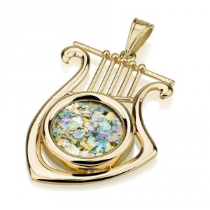 David's lyre Pendant 14K Yellow Gold with Roman Glass by Ben Jewelry Ketten & Anhänger