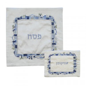 Yair Emanuel Jerusalem Design Matzah Cover Set In Blue Matzatücher