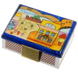 Yair Emanuel Kitchen Sized Wooden Matchbox Holder with Jerusalem City Vistas Künstler & Marken
