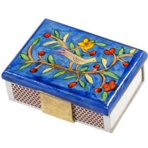 Yair Emanuel Kitchen Sized Wooden Matchbox Holder with Bird Motif Yair Emanuel