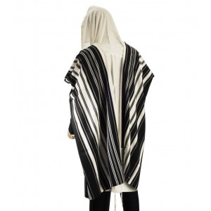 Weißer Chabad Prima AA Wolltallit mit schwarzen Streifen Traditional Tallit