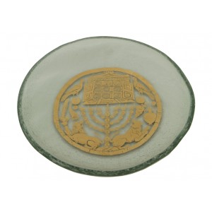 Glass Bowl with Gold Leaf Menorah, Ark and Judaica Items Heimdeko