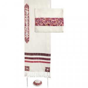 Maroon Star of David Embroidered Yair Emanuel Tallit with Bag and Kippa Feste & Feiertage