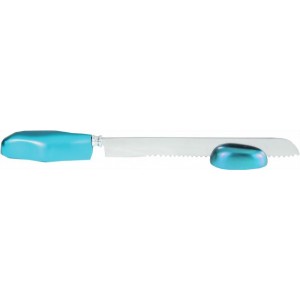 Yair Emanuel Anodized Aluminum Challah Knife in Turquoise with Teardrop Design Moderne Judaica