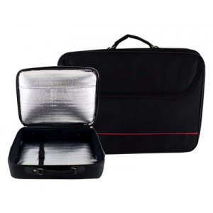 Black Tallit Bag with Thermal Insulation and Thin Red Stripe Tallitbeutel