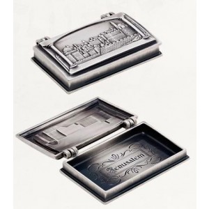 Silver Business Card Holder with Jerusalem Panoramic View and English Text