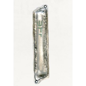 Silver Mezuzah with Textured Surfaces, Crystals and Divine Name of G-d Israelische Kunst