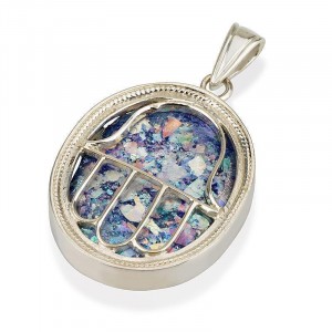 Silver Hamsa Amulet with Roman Glass Künstler & Marken