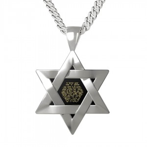 925 Sterling Silver Star of David Necklace with Onyx Stone and 24K Gold Shema Yisroel Inscription Bat Mitzvah Schmuck