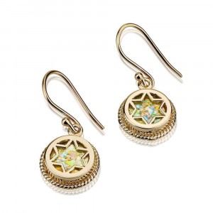 Earrings with Star of David and Roman Glass in 14k Yellow Gold Star of David Jewelry