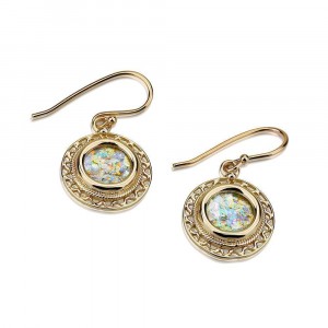 Earrings with Wavy Cord and Roman Glass in 14k Yellow Gold Ohrringe