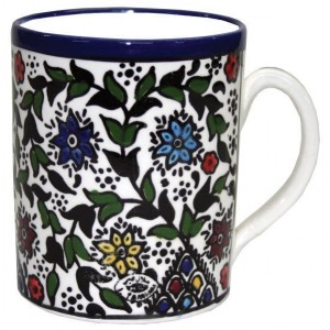 Armenian Ceramic Mug with Floral Anemones Motif Jewish Souvenirs