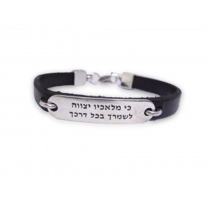 Leather Bracelet with Angel Blessing in Sterling Silver Jüdische Armbänder