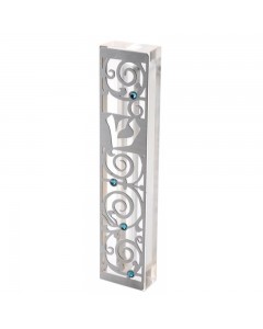 Clear Mezuzah with Swirl Design & Turquoise Gems  Default Category