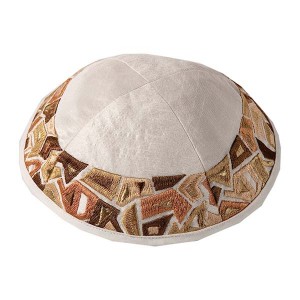 Yair Emanuel Kippah with Gold and Brown Mosaic Pattern and 4 Sections Kipás