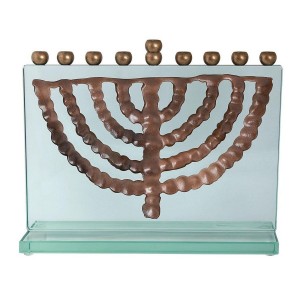 Israel Museum Brass and Glass Adaptation of 6th Century Hanukkah Menorah From Ein Gedi Chanukias