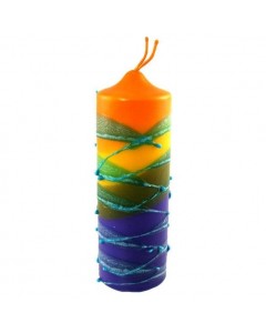 Galilee Style Candles Pillar Havdalah Candle with Red, Blue, Orange and Purple Stripes Jewish Holiday Candles