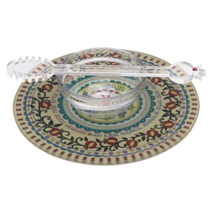 Multicolored Pomegranate Glass Plate and Honey Dish by Dorit Judaica Honigbehälter