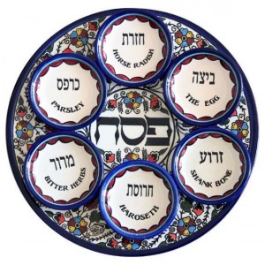 Armenian Ceramic Seder Plate with Anemones Floral Design Sederteller
