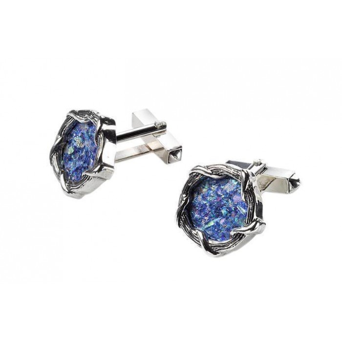 Rafael Jewelry Cufflinks in Sterling Silver & Roman Glass