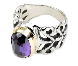 Sterling Silver Ring with Carvings and Amethyst Stone Rafael Jewelry