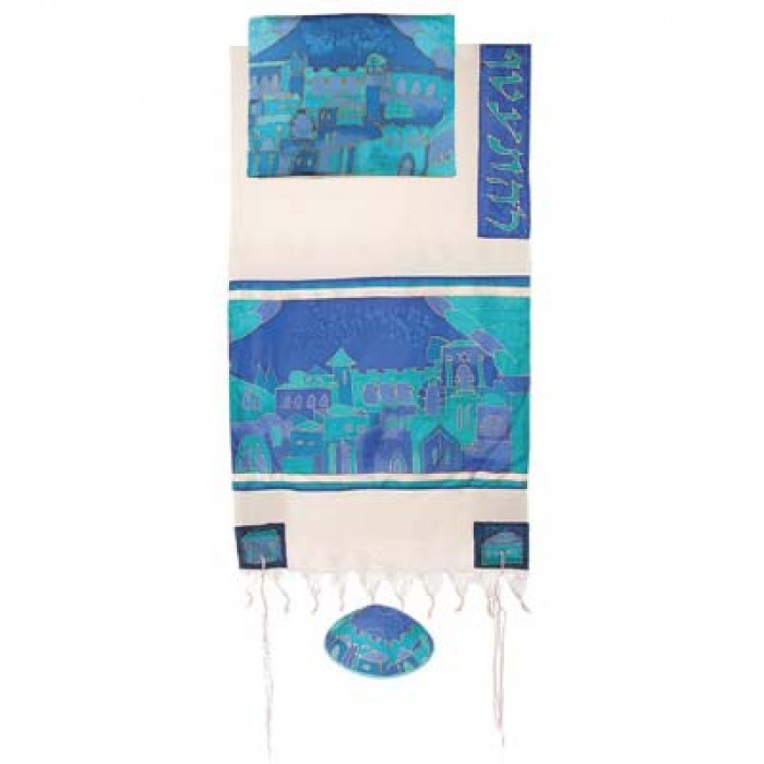 Yair Emanuel Tallit Set- Blaue Tore zur Jerusalemer Altstadt