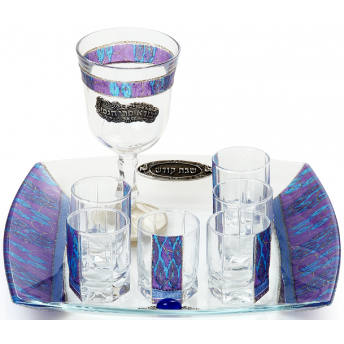 Glass Wine Cup Set with Tray, Six Cups and Leaves