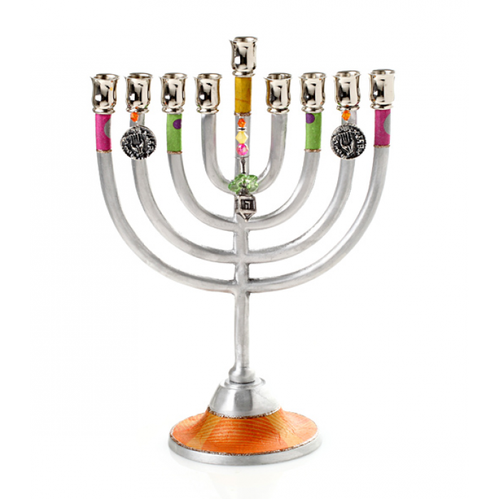 Aluminum Hanukkah Menorah with Bright Color Theme