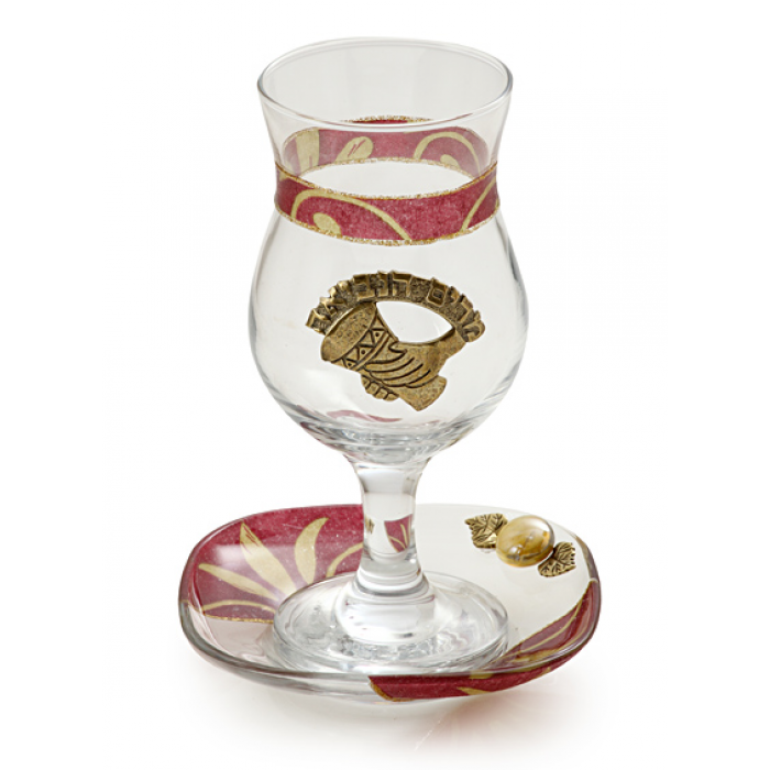 Glass Miriam Cup Set with Red and Gold Motif