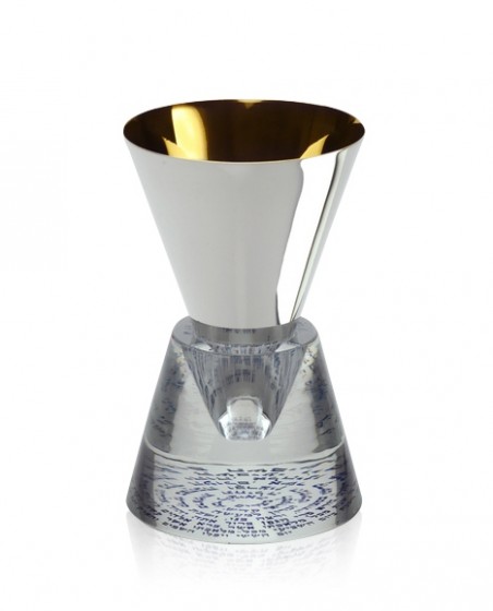 Sterling Silver Plated Kiddush Cup with Gold Accents and Crystal Stem