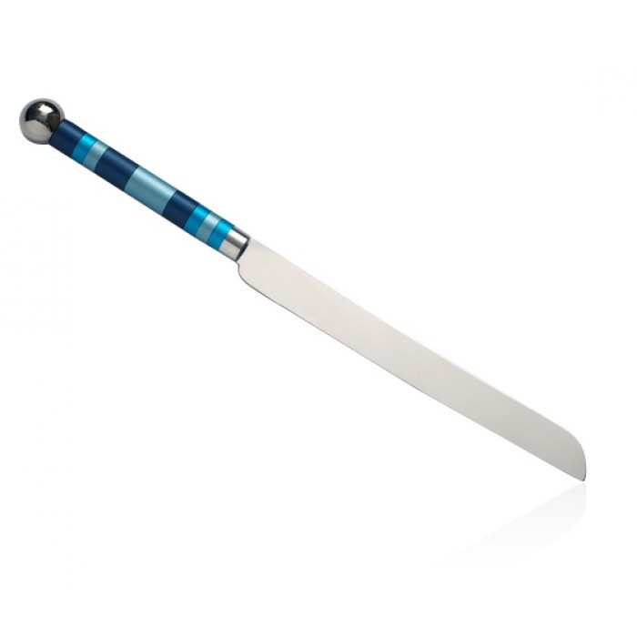 Aluminium Challah Knife with Blue Stripes and Steel Blade