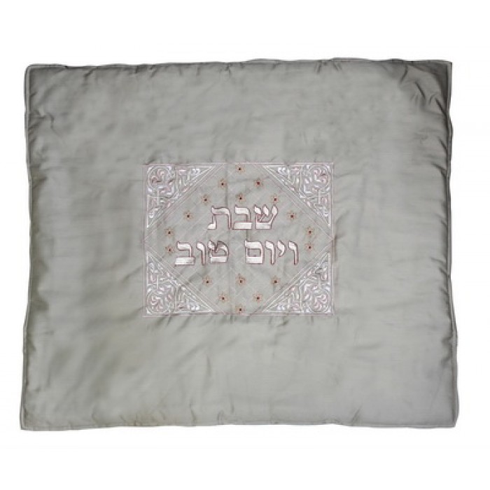 White Blech Cover with Hebrew Text and Scrolling Line Pattern