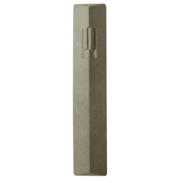 Gray Concrete Mezuzah with Long Body and Hebrew Letter Shin by ceMMent