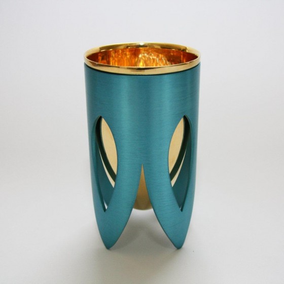 Turquoise Lotus Kiddush Cup with 24K Gold Plating