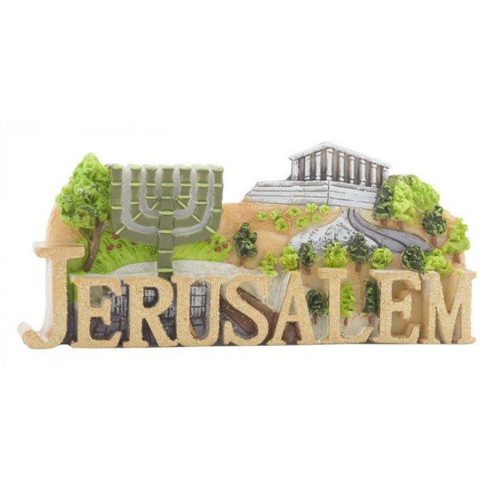 Ceramic Jerusalem Magnet with Knesset and Seven-Branch Menorah