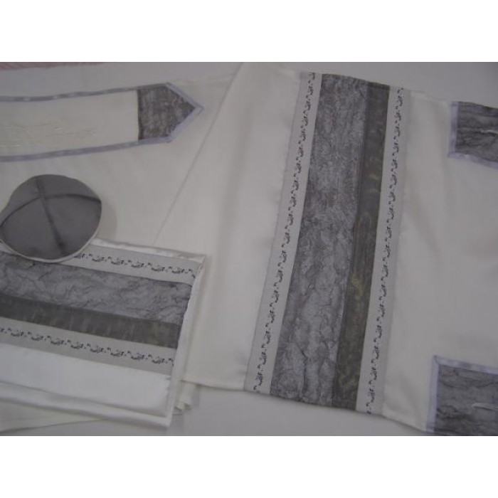 Silk Women’s Tallit with Marbled Gray Detailing by Galilee Silks